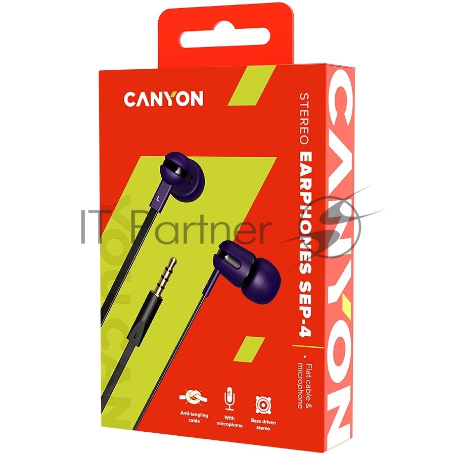 Гарнитура CANYON  , 1.2m flat cable, Purple, 22*12*12mm, 0.013kg