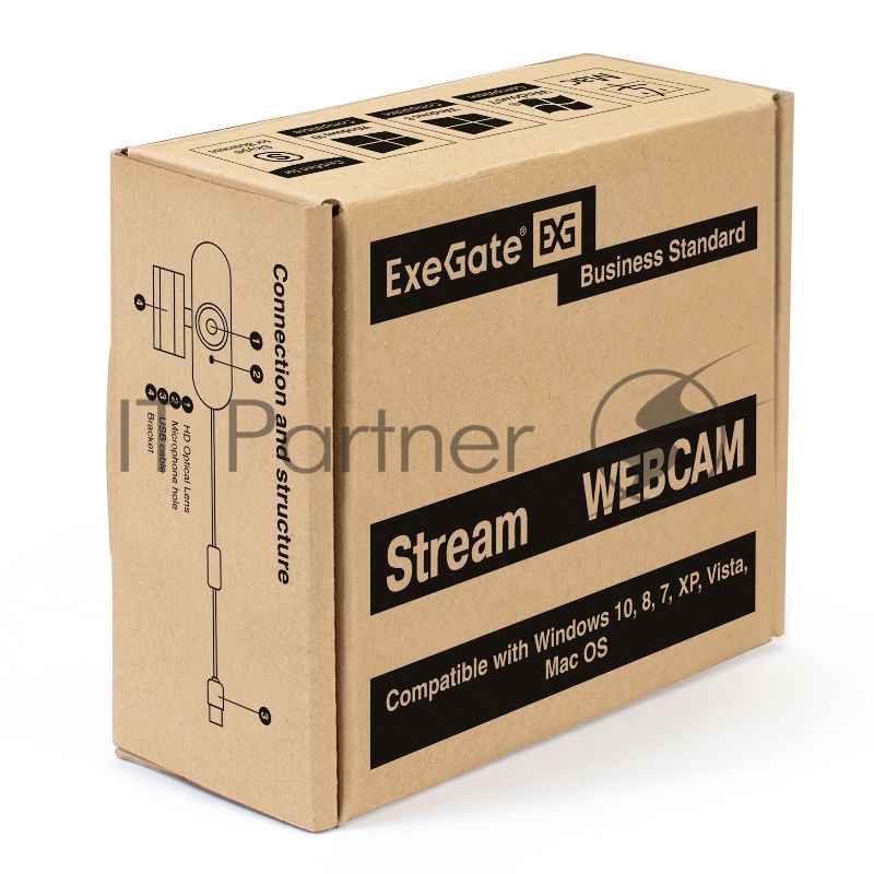 Веб-камера ExeGate Stream C940 2K (5Мп, 2560x1440, 30fps, поддержка H.264, ручной фокус, 4-линзовый объектив (стекло), микрофон с шумоподавлением, универсальное крепление, USB, кабель 1,5 м, Windows 7/8/10/11, Mac OS 10.6 и выше, Chrome OS, Android 5.0 и 