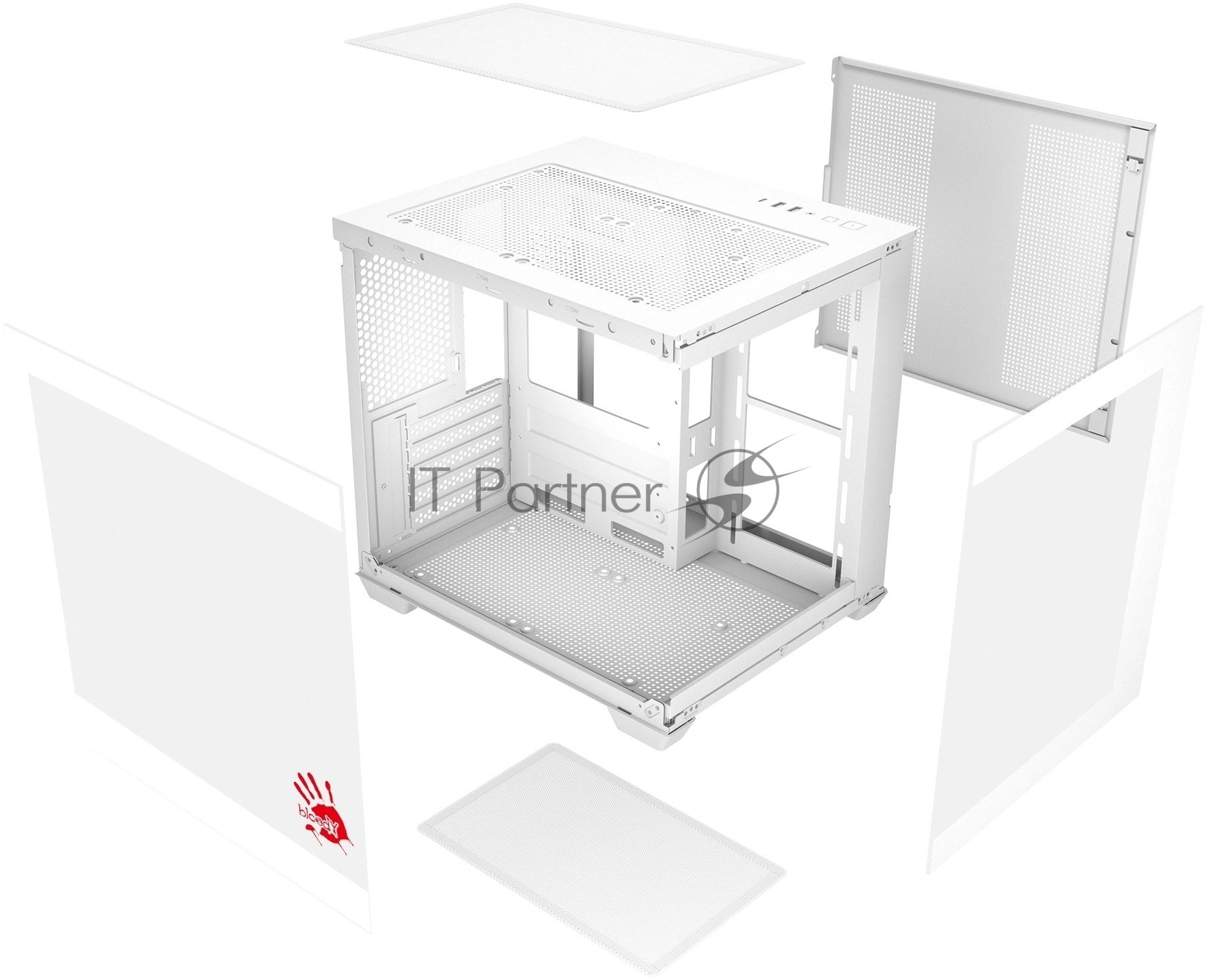 Компьютерный корпус Bloody CC-121 белый без БП mATX 7x120мм 1xUSB2.0 1xUSB3.0 audio