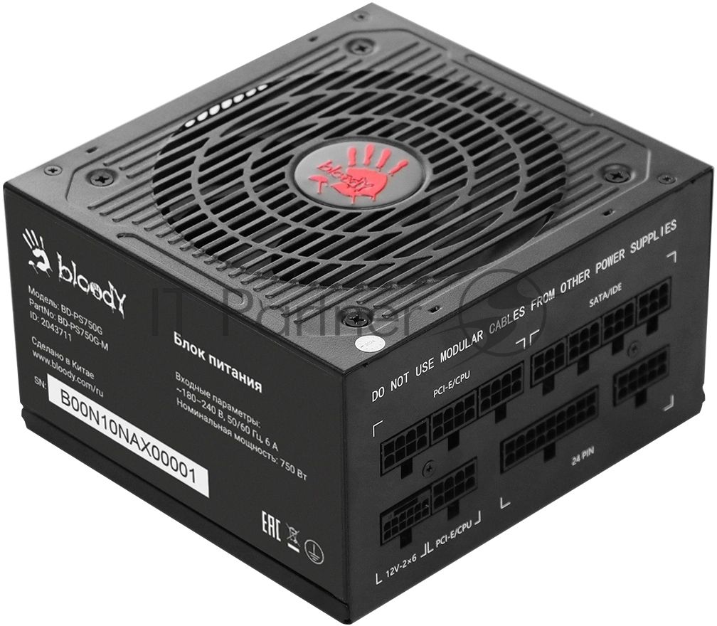 Блок питания Bloody BD-PS750G, 750Вт, 80 PLUS Gold, 120мм, черный