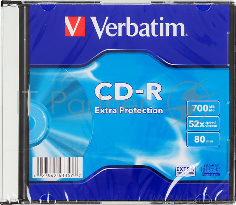 Диск CD-R Verbatim 700Mb 52x Slim case (1шт) (43347)