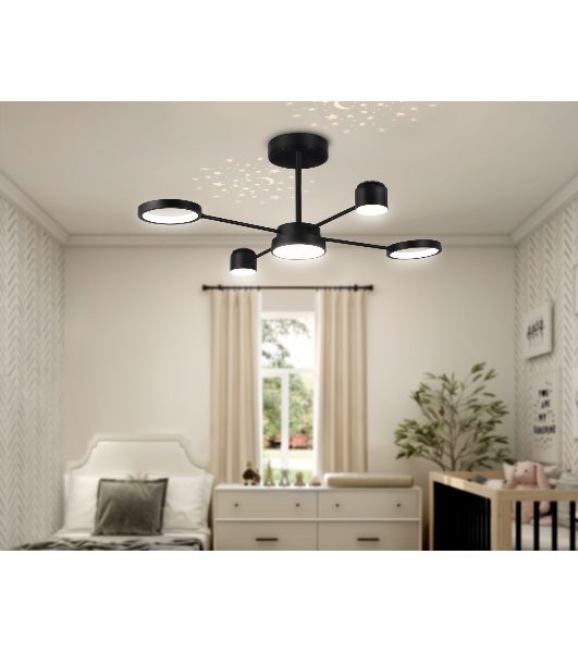 Потолочный светодиодный светильник Ambrella light FL51632/4+1 BK/GD черный/золото 3000K-6400K 48W 910*745*300 (ПДУ ИК)