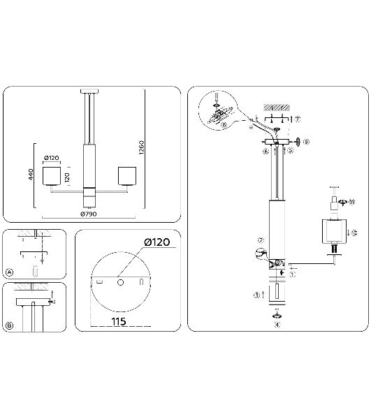 Люстра Ambrella light LH56013/7 BS/FR латунь/белый матовый E14*7 max 40W D790*1260