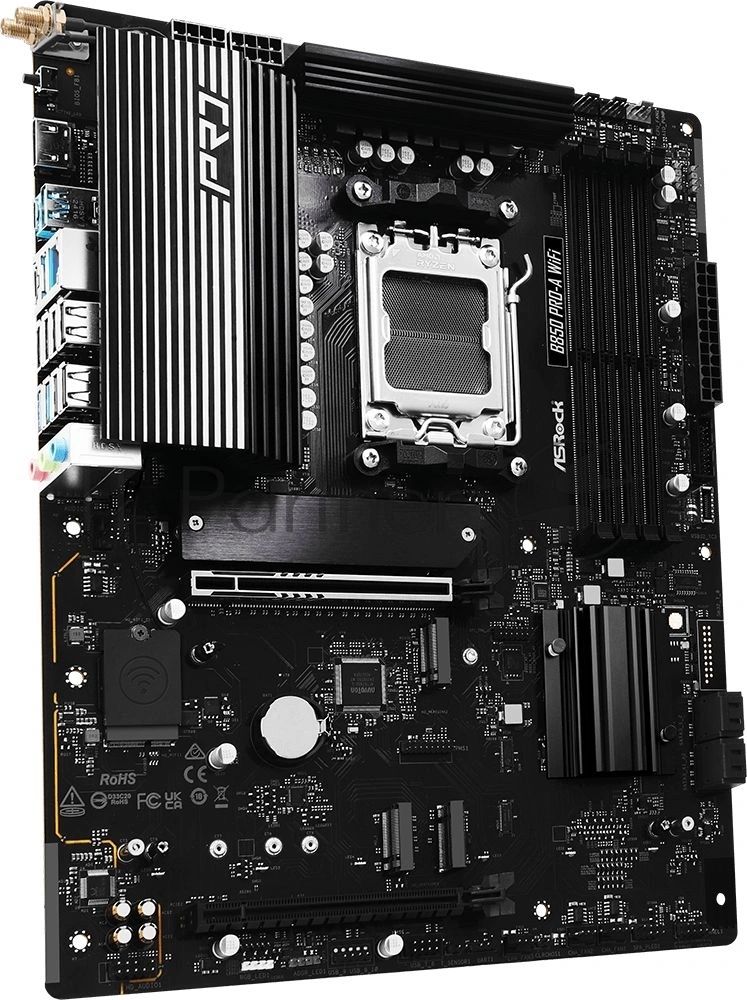 Материнская плата ASRock B850 Pro-A WiFi, AM5, AMD B850, 4xDDR5, 4xSATA, 4xM.2, 1xPCIe 5.0 x16, HDMI, USB Type-C, 1x2.5Gb LAN, Wi-Fi 6E, Bluetooth, 3x3.5 мм, 7.1, ATX