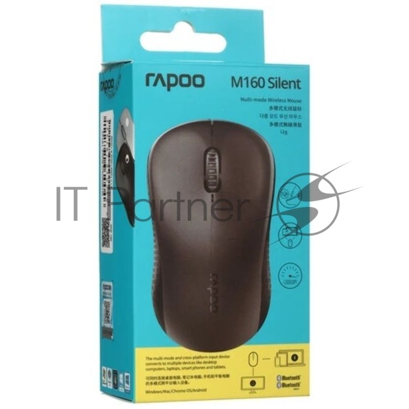 Мышь беспроводная Rapoo M160 Silent черный, 1300 dpi, радиоканал, Bluetooth, USB, кнопки - 3