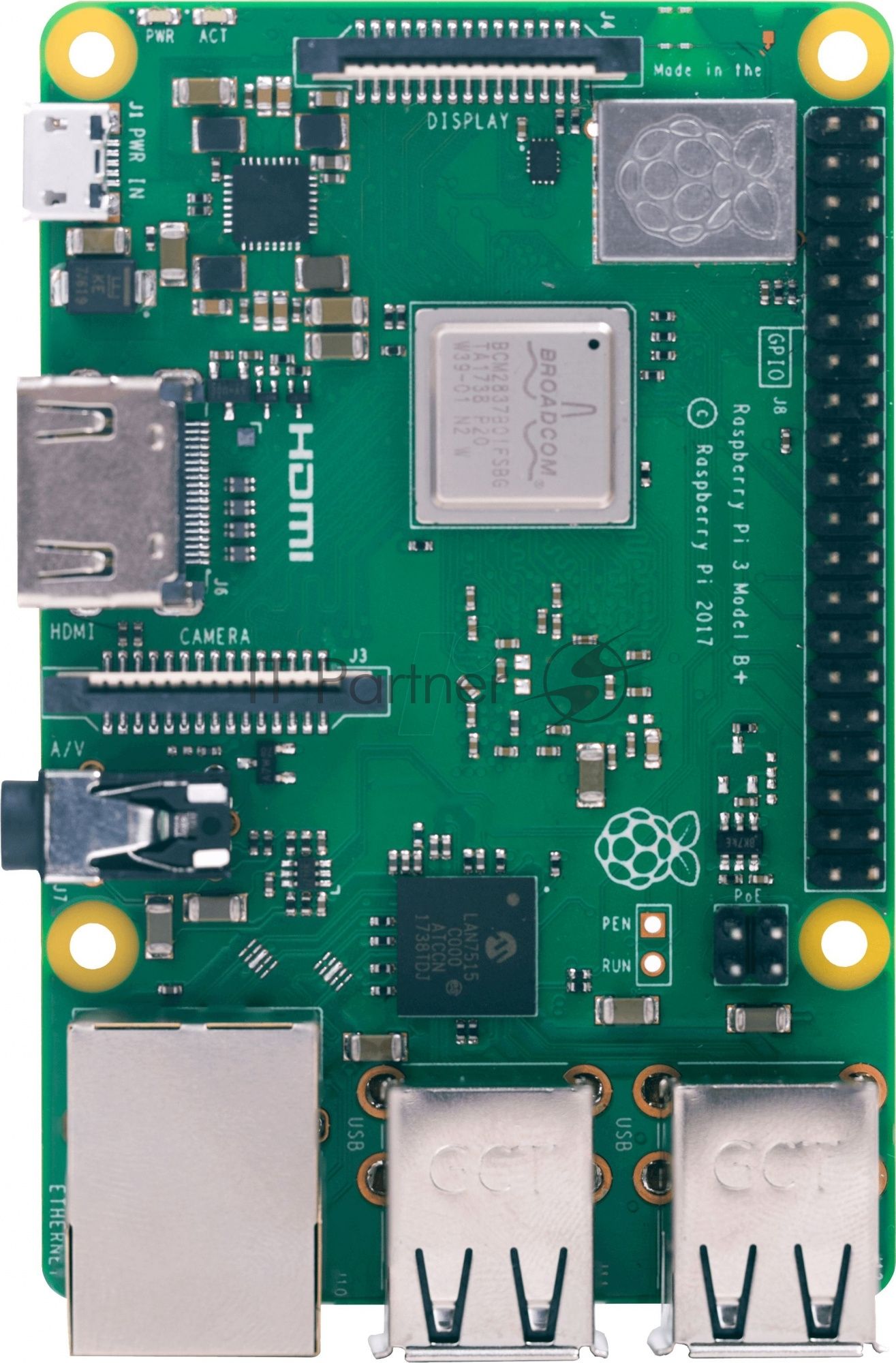 Мини ПК Raspberry Pi 3 Model B+ (RA433, E14 Version) Retail, 1Gb RAM, Cortex-A53 (ARMv8) 64-bit SoC @ 1.4GHz Broadcom BCM2837B0 CPU, WiFi, Bluetooth, 40-pin extended GPIO, 4x USB 2.0, HDMI, CSI camera port, DSI displ.port, MicroSD port (137-3331), (БП и к
