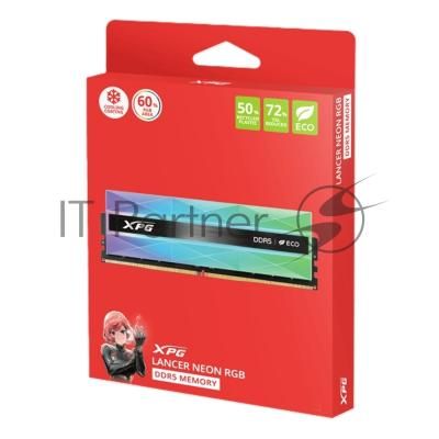 Оперативная память XPG Lancer NEON RGB, DDR5, 32GB (2x16GB), 8000MHz, CL38, DIMM, с радиаторами, RGB, серебристый