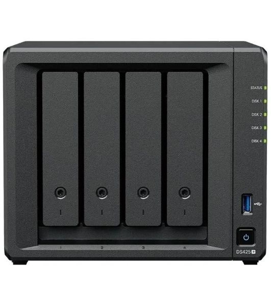 Сетевое хранилище Synology DiskStation DS425+ черный (Intel J4125/2Gb/4(3.5"/2.5"SATA/SSD) + 2 NVMe/RAID/1x1Gb/1x2.5Gb/2хUSB 3.2/no WIFI) (DS425+)