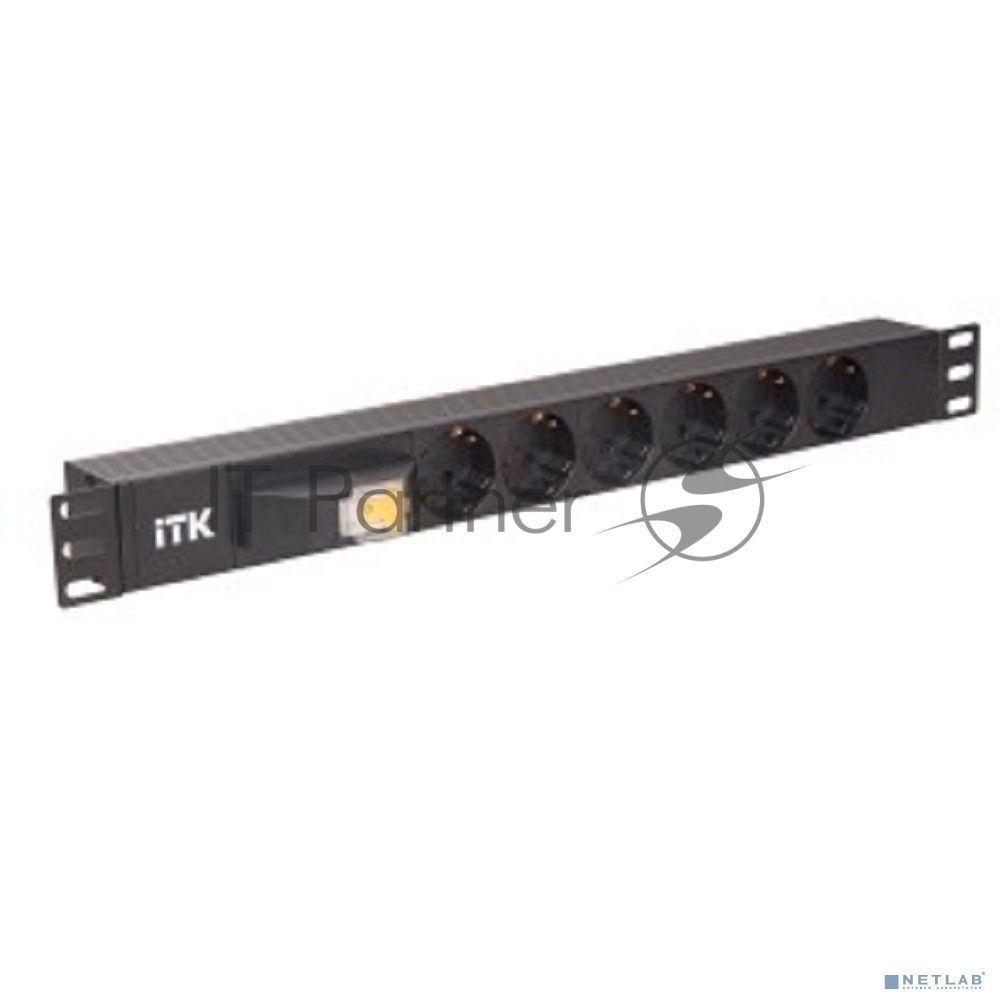 Блок ITK PDU 6 розеток DIN49440 (нем. cтанд.), с автоматом на 10А,1U, без шнура, вх. IEC320 C14, алюминиевый профиль, черный
