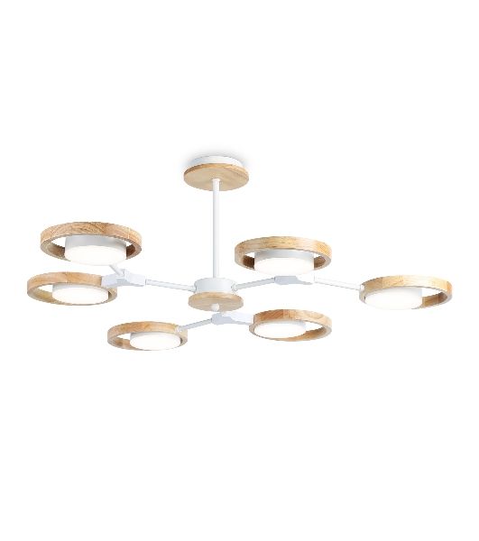 Подвесной светодиодный светильник Ambrella light FL51615/6 WH/LW белый/светлое дерево 3000K/4200K/6400K 42W D825*285 (Без ПДУ)