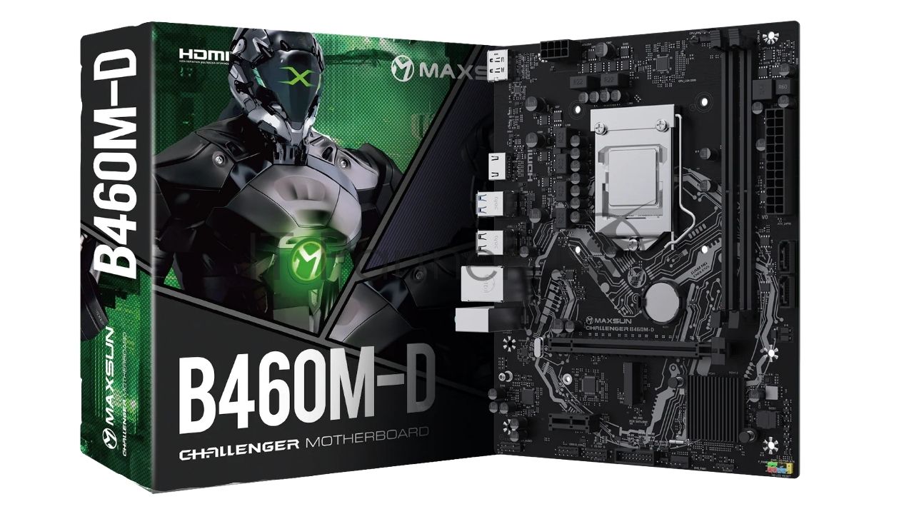 Материнская плата Maxsun Challenger B460M-D, LGA 1200, Intel B460, 2xDDR4, 2xSATA, 1xM.2, 1xPCIe 3.0 x16, 1xPCIe x1, 1xHDMI, 1xDP, 1x1Gb LAN, 2xUSB-A 5Gbps, 4xUSB-A 2.0, 3x3.5 мм, 7.1, mATX