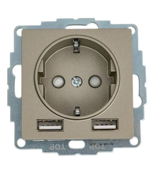 Розетка SE AtlasDesign Шампань SO + USB A+A, 5В/2,4А, 2х5В/1,2А, механизм