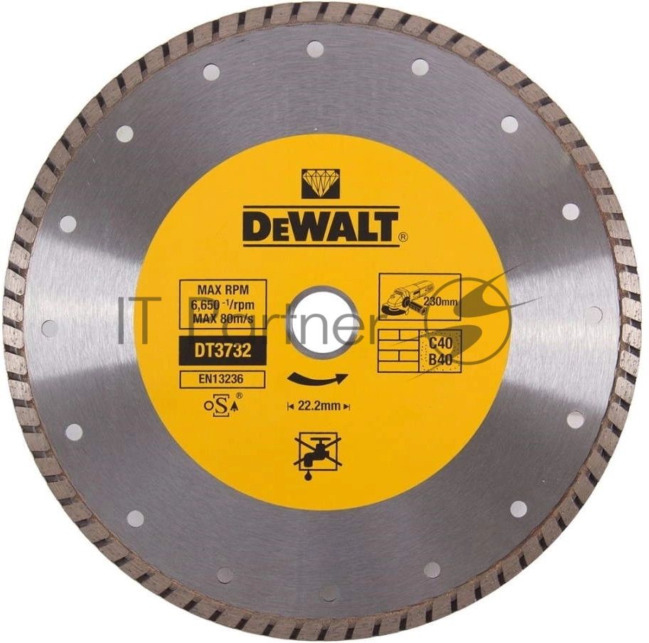 Диск алм. DeWALT DT3732-QZ со сплошной кромкой Turbo универсальн., 230x22.2x2.6мм