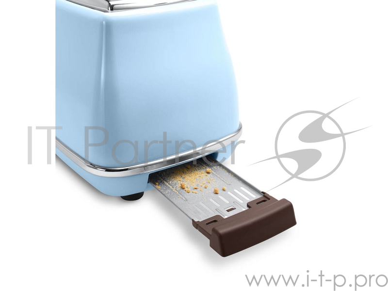 Тостер DeLonghi CTOV 2103.AZ, 900 Вт, на 2 тоста, разморозка, обжаривание, решетка для подогрева, поддон, голубой