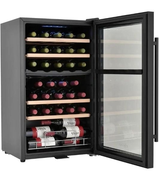 Винный шкаф ZÜGEL ZCWF331DB черный, 88 л, 2 отсека, 33 бут.