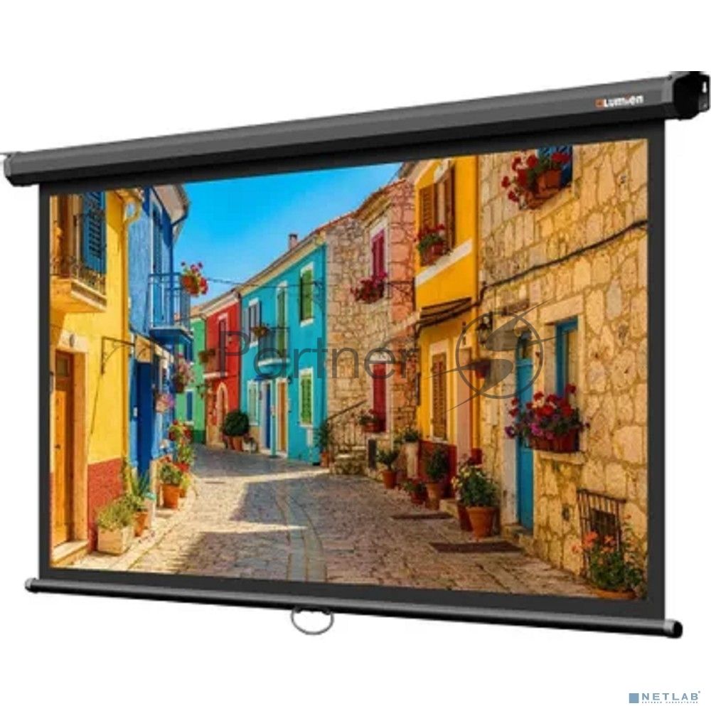 Настенный экран Lumien LEP-100129 Eco Picture 137х192см (рабочая область 104х186 см) (84") Matte White верх.кайма 30 см, восьмигранный корпус, возможность потолочн./настенного крепления, 16:9, цвет корпуса черный (треугольная упаковка)