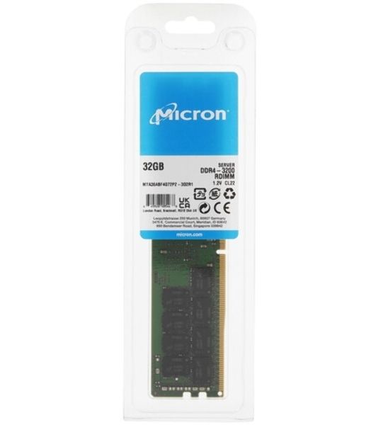 Оперативная память 32GB Micron DDR4 3200 RDIMM Server Memory MTA36ASF4G72PZ-3G2 ECC, Reg, CL22, 1.2V, 2GBx4, RTL