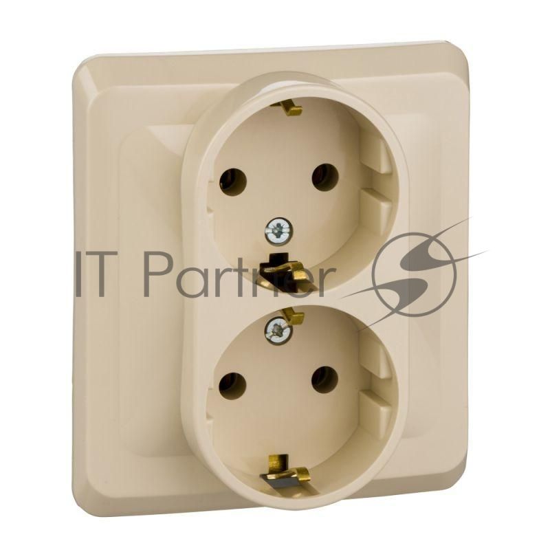 Розетка 2-м СП Этюд 16А с заземл. крем. SchE PC16-007K