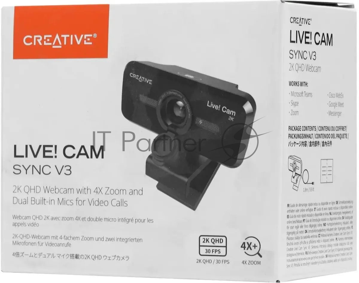 Веб-камера Creative Live! Cam Sync V3 2560x1440, 30 кадр/с, USB, микрофон, шторка приватности, автофокус, крепление на мониторе