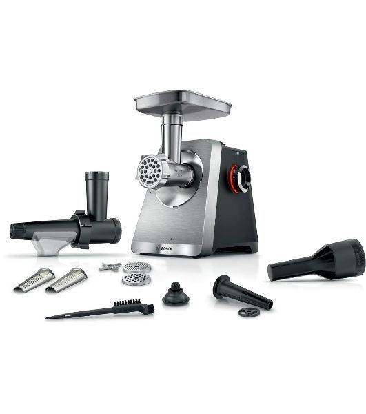 Мясорубка электрическая Bosch Series 8 MFWS835M черный, 2500 Вт, 4.5 кг/мин, реверс, защита от перегрузки, металлический лоток, насадки - 6