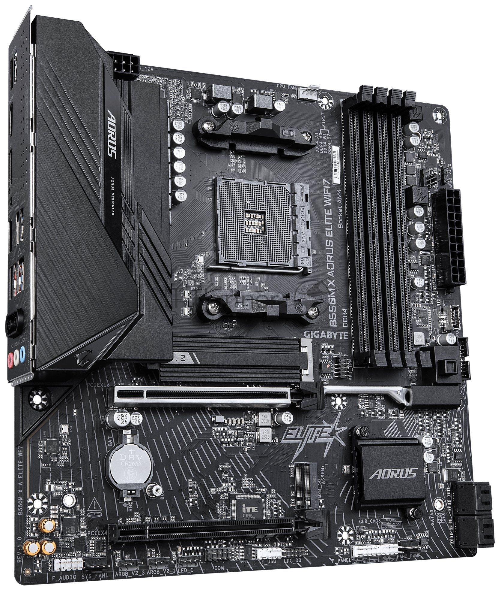 Материнская плата Gigabyte B550M X AORUS ELITE WIFI7, AM4, AMD B550, 4xDDR4, 4xSATA, 2xM.2, 1xPCIe 4.0 x16, 1xPCIe 3.0 x4, 1xHDMI, 1xDisplayPort, 1x 2.5Gb LAN, 4xUSB 3.2 Gen 1, 1xUSB Type-C, 2xUSB 2.0, 3x3.5 мм, 7.1, microATX