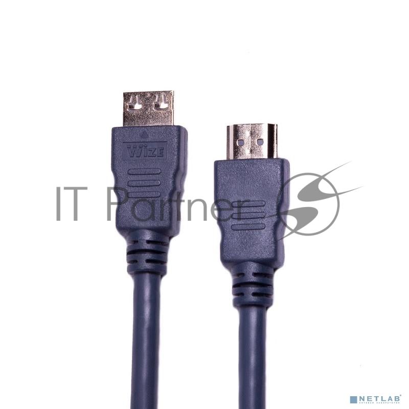 Кабель HDMI CP-HM-HM-10M Wize, 10 м, v.2.0, K-Lock, soft cable, 19M/19M, позол.разъемы, экран, темно-серый, пакет