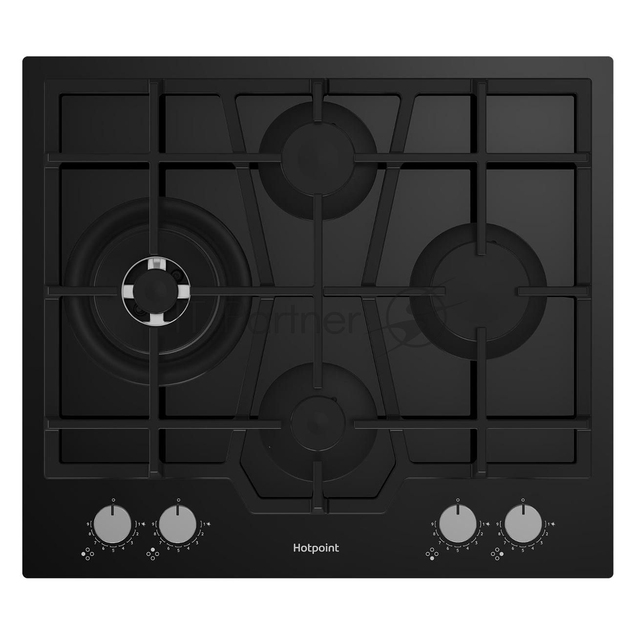 Газовая варочная поверхность Hotpoint HGS 62FD/BK, 4 конфорки, закаленное стекло, 9750 Вт