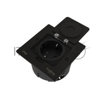 MultiDesk Лючок с розеткой 2К+З, 16А/250В, IP44 с монтажной коробкой для стены, фальшпола, стола Чёрный матовый, тип MDK21 | MDK21102MBA | SE