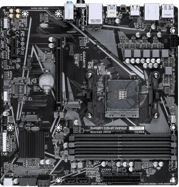 Материнская плата Gigabyte B450M D3HP WIFI6E, AM4, AMD B450, 4xDDR4, 4xSATA 6Gb/s, 2xM.2, 1xPCIe 3.0 x16, 1xPCIe 2.0 x1, 2xHDMI, 1xDisplayPort, 1x1Gb LAN, 4xUSB 3.2 Gen 1, 3xUSB 2.0, 3x3.5 мм, 7.1, microATX