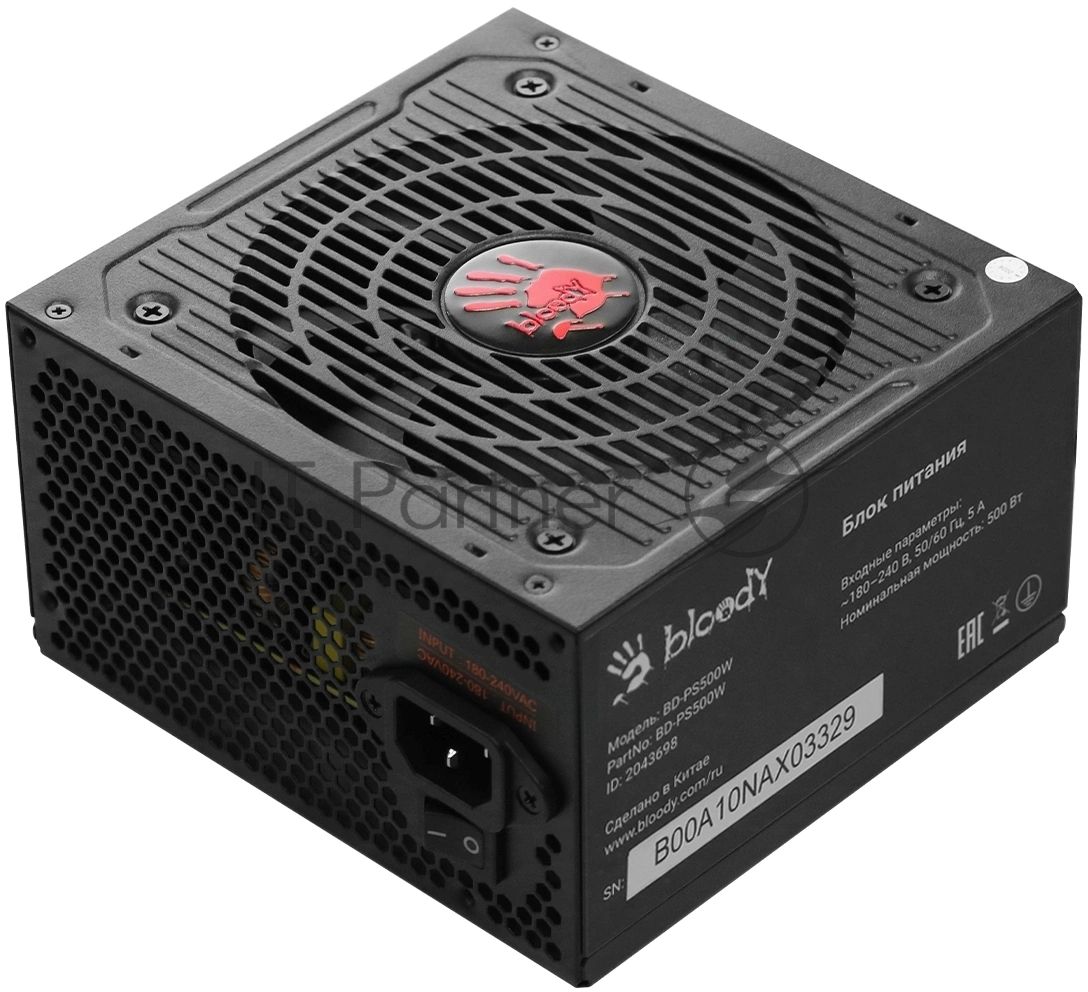 Блок питания Bloody BD-PS500W, 500Вт, 80 PLUS белый, 120мм,черный