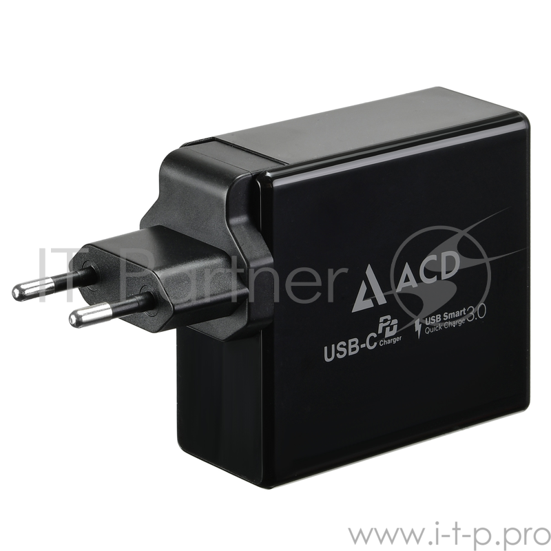 Сетевое зарядное устройство ACD-P602W-V1B 60Вт, 2xUSB 1PD+1QC, 3.6~20В/3А RTL