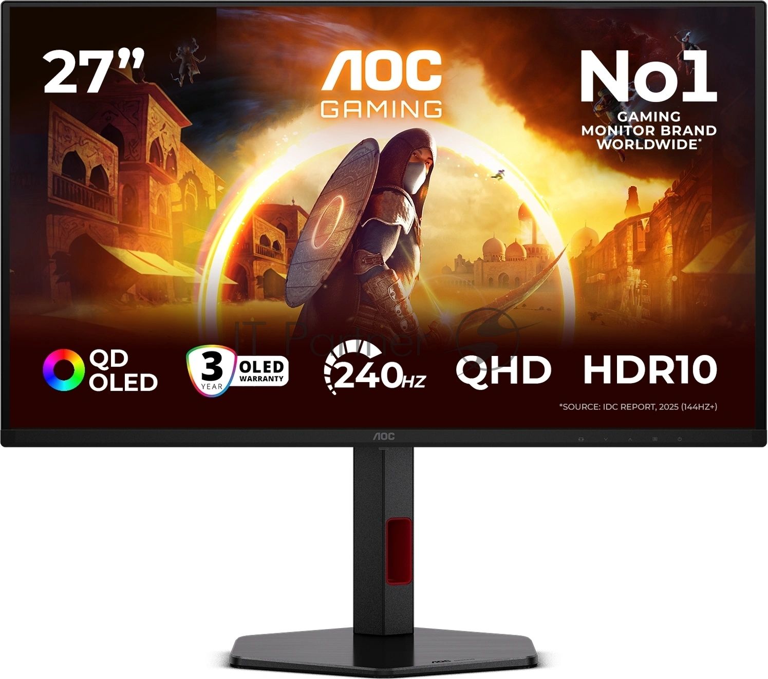 Монитор 27" AOC Q27G4ZDR QD-OLED 2560x1440, 240 Гц, 0.03 мс, 16:9, 400 кд/м², 2xHDMI, DisplayPort, USB Type-C, Flicker Free, Low Blue Light, черный
