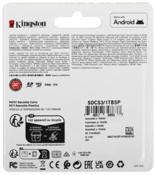 Флеш карта microSDXC 1Tb Kingston SDCS3/1TbSP Canvas Select Plus w/o adapter