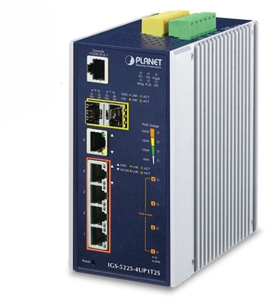 Коммутатор PLANET IGS-5225-4UP1T2S, 4×1 Гбит/с PoE++ + 1×1 Гбит/с + 2×2.5 Гбит/с SFP, управляемый