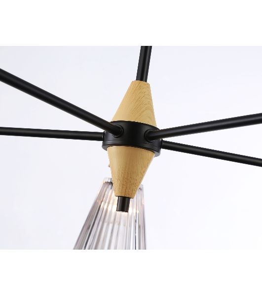 Люстра Ambrella light LH58114/5 BK/LW/SM черный/светлое дерево/дымчатый E14*5 max 40W D660*390
