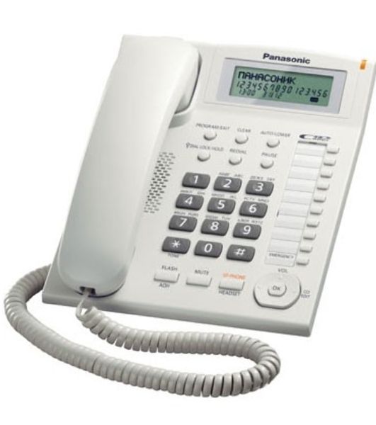 Телефон проводной Panasonic KX-TS2388RUW белый индикатор вызова,повторный набор последнего номера,4 уровня громкости звонка