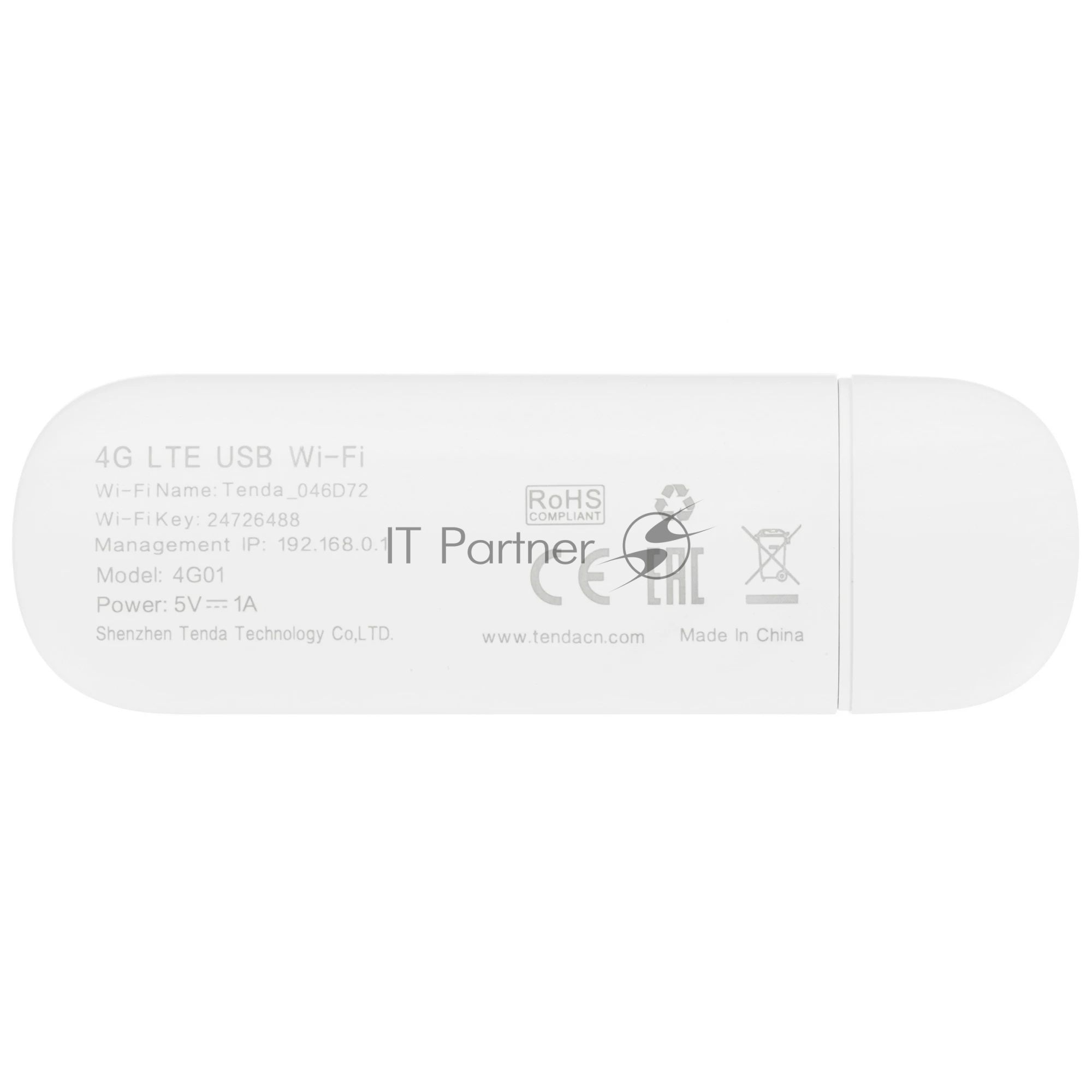 USB-модем Tenda 4G01, LTE Cat.4 150 Мбит/с, интерфейс USB2.0, белый