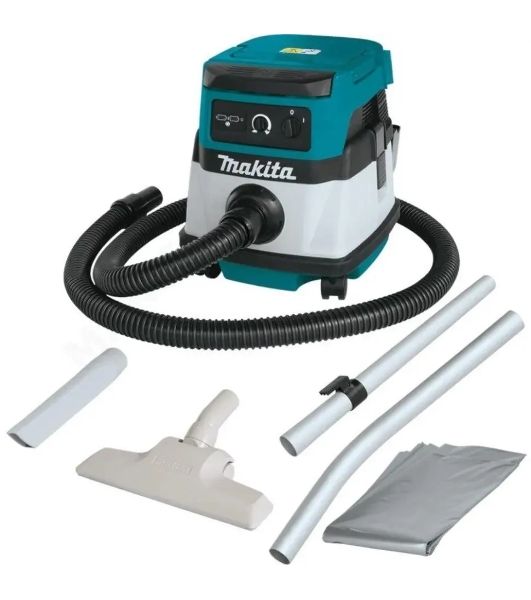 Строительный пылесос Makita DVC150LZ гибридное, белый, 320 Вт, уборка сухая/влажная, пылесборник мешок/контейнер, 15 л