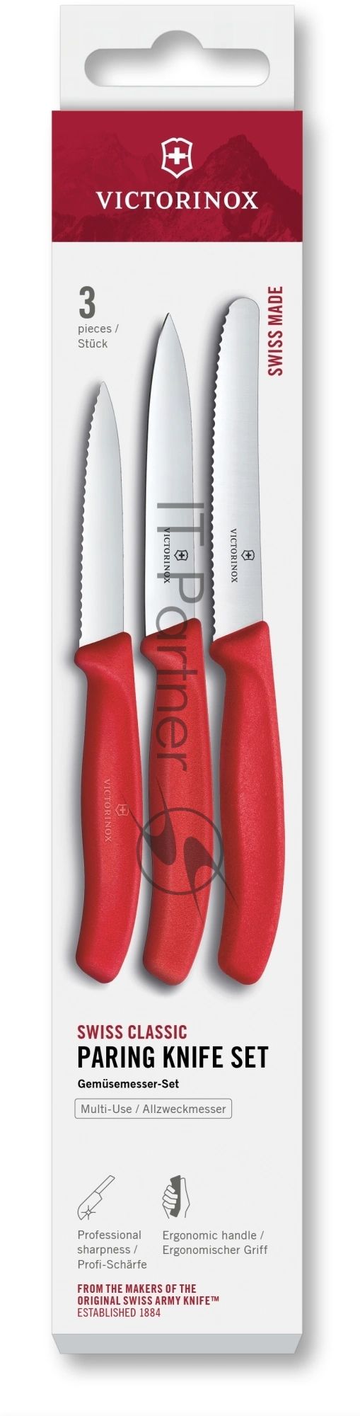 Набор ножей кухонных Victorinox Swiss Classic 6.7111.34C1 для овощей компл.:3предм. красный европодвес