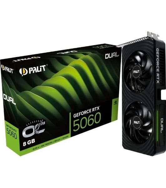 Видеокарта Palit RTX 5060 DUAL OC NV RTX 5060 8Gb 128bit GDDR7 2280/28000/HDMIx1/DPx3/HDCP R NE75060S19P1-Gb2063D PCI-E 5.0