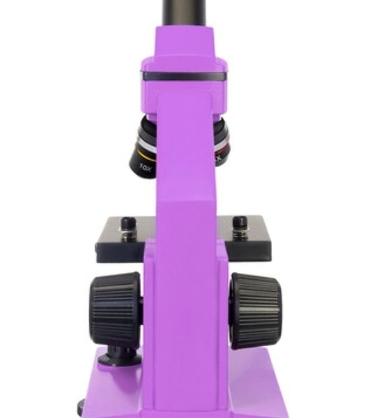 Микроскоп Levenhuk RAINBOW 2L AMETHYST/Аметист Микроскоп с предметным столиком, трехгнездным револьвером, фокусировочным механизмом, двумя источниками света с регулировкой яркости Монокулярная насадка Объективы: 4х, 10х, 40х, Увеличение микроскопа: 64-640