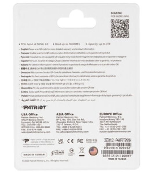 Накопитель SSD Patriot PCIe 4.0 x4 2Tb P400LP2KGM28H P400 Lite M.2 2280
