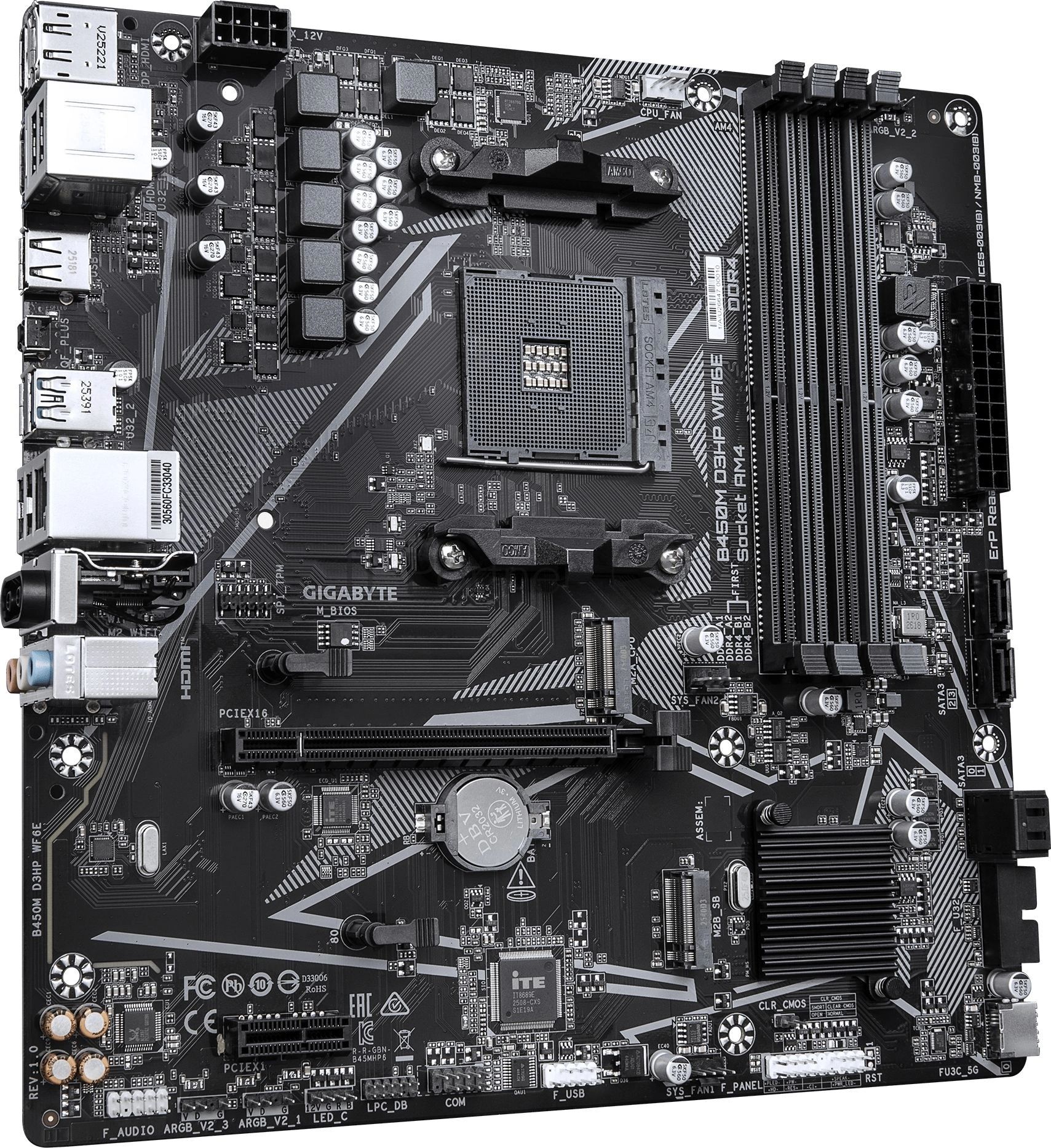 Материнская плата Gigabyte B450M D3HP WIFI6E, AM4, AMD B450, 4xDDR4, 4xSATA 6Gb/s, 2xM.2, 1xPCIe 3.0 x16, 1xPCIe 2.0 x1, 2xHDMI, 1xDisplayPort, 1x1Gb LAN, 4xUSB 3.2 Gen 1, 3xUSB 2.0, 3x3.5 мм, 7.1, microATX