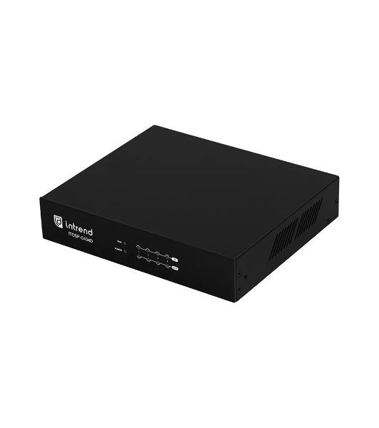 Аудиопроцессор Intrend ITDSP-0404Dv2 цифровой, 4x4 аналоговых входов/выходов, AEC, AFS, ANC, Dante 4x4, USB-B 2x2 на задней панели, PoE, управление по RS232/485, IP
