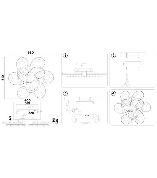 Потолочный светодиодный светильник Ambrella light FA1704/6+3 WH/CH белый/хром 255W 3000K-6400K 610*610*130 (ПДУ РАДИО 2.4G)