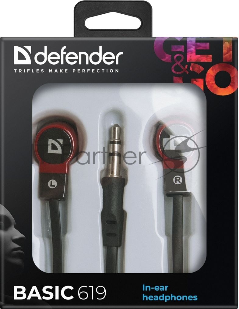 Наушники Defender  вставки Basic 619 черный/красный