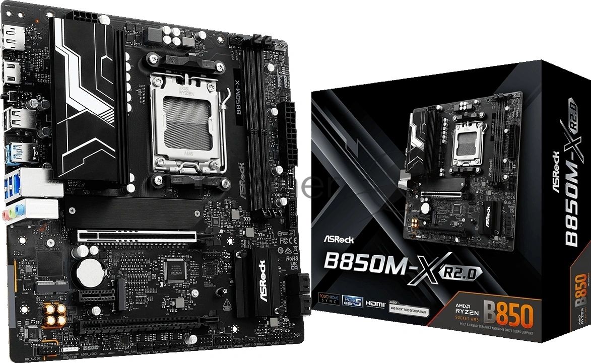 Материнская плата ASRock B850M-X R2.0, AM5, AMD B850, 2xDDR5, 4xSATA, 2xM.2, 1xPCIe 5.0 x16, DisplayPort, HDMI, 1x2.5Gb LAN, USB Type-C, 3x3.5 мм, 7.1, microATX