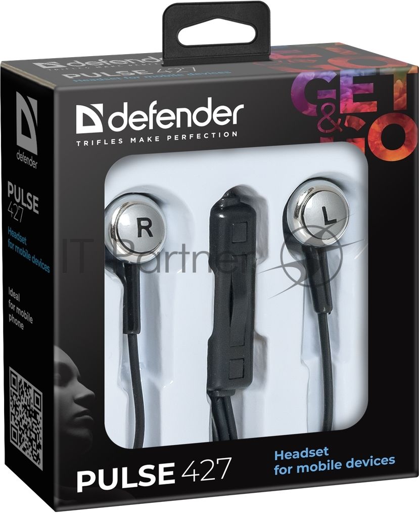 Наушники Defender Pulse 427 черный вставки