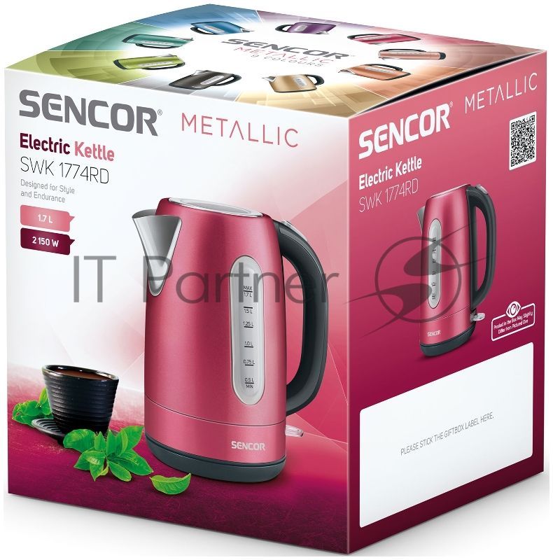Электрочайник Sencor SWK 1774RD красный, 1.7 л, 2150 Вт, скрытый нагревательный элемент