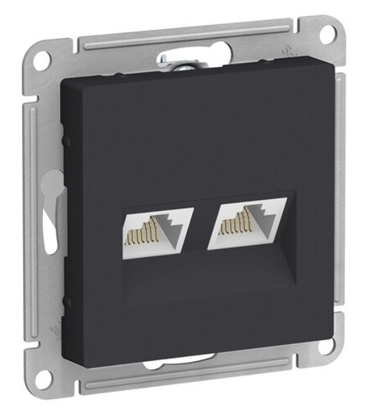 Розетка компьютерная двойная RJ45+RJ45, кат.6А, механизм SE AtlasDesign Карбон